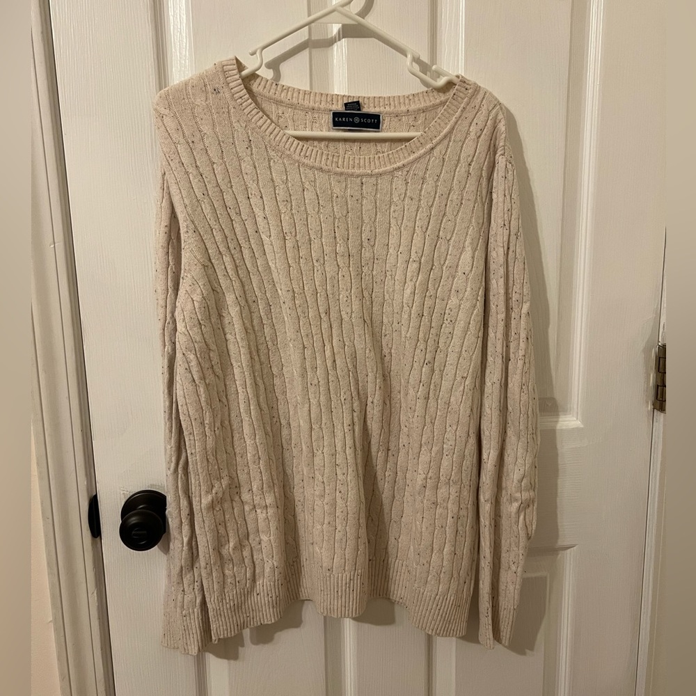 Karen Scott Cream Cable Knit Sweater